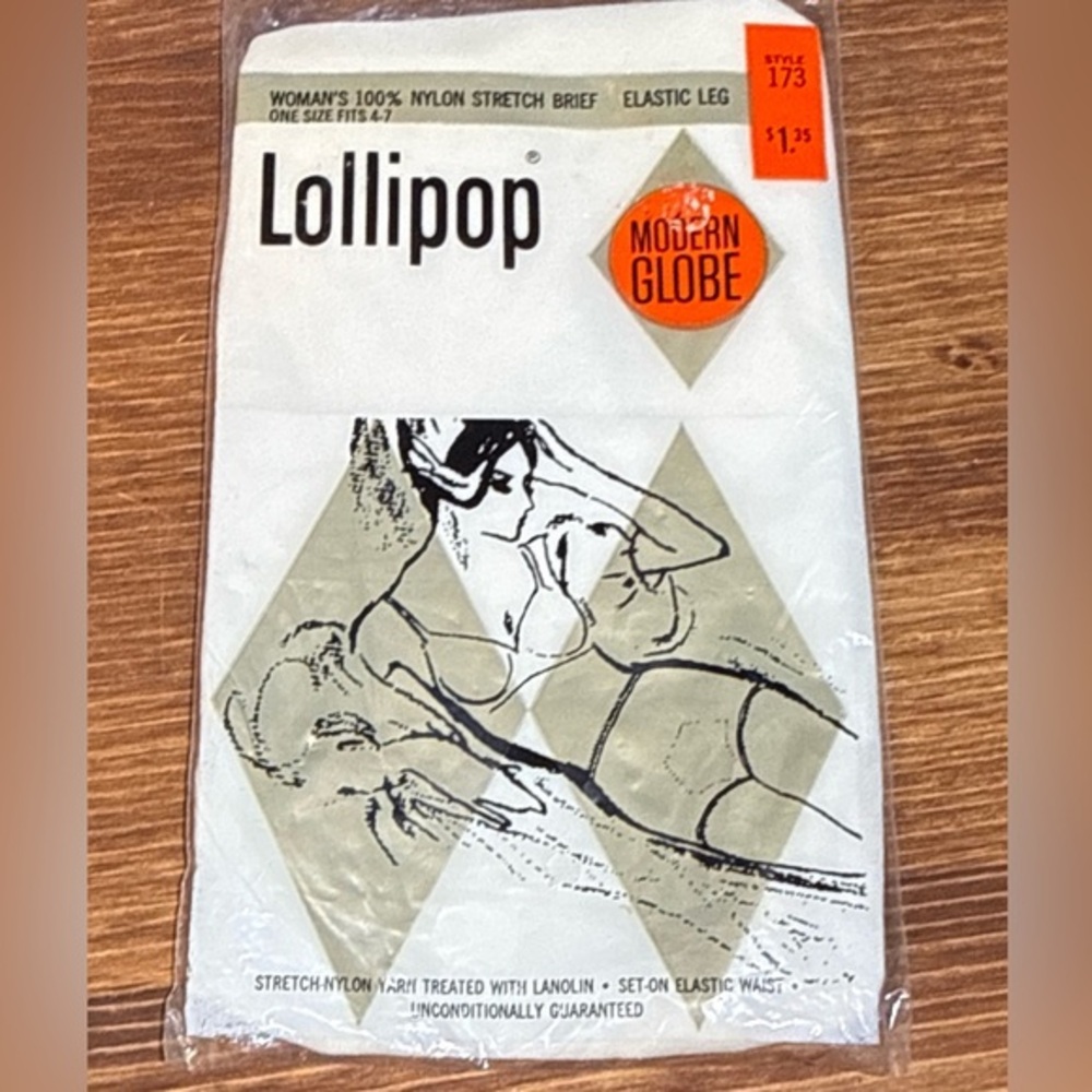 Vintage Lollipop Nylon Stretch Brief Panties One Size Fits 4-7 Elastic Waist Leg